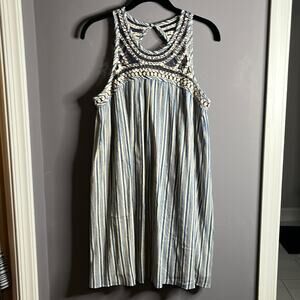 Ecote Blue and White Striped Boho Style Dress Size Small